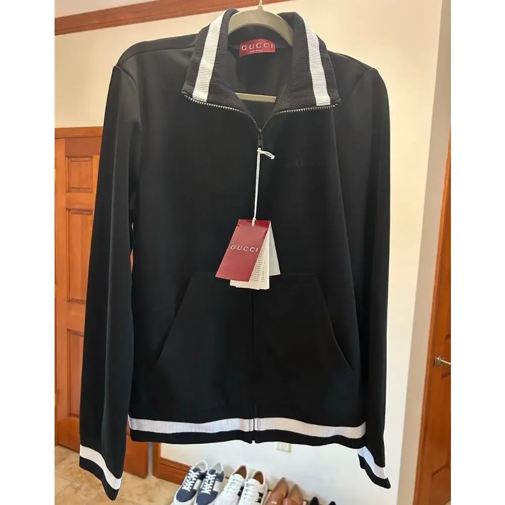 Men's Gucci jersey technical, zip up jacket, web, trim, size medium made Italy